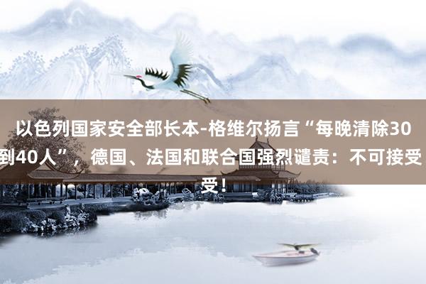 以色列国家安全部长本-格维尔扬言“每晚清除30到40人”，德国、法国和联合国强烈谴责：不可接受！