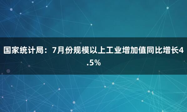 国家统计局：7月份规模以上工业增加值同比增长4.5%