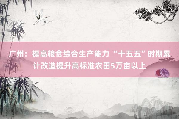 广州：提高粮食综合生产能力 “十五五”时期累计改造提升高标准农田5万亩以上