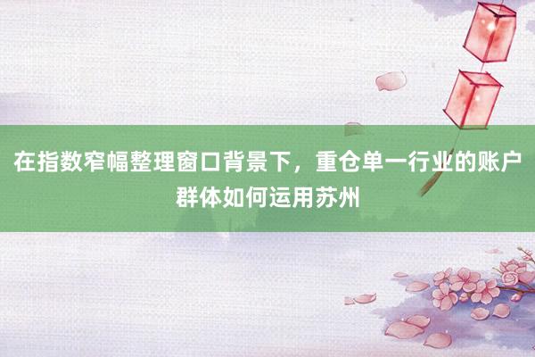 在指数窄幅整理窗口背景下，重仓单一行业的账户群体如何运用苏州
