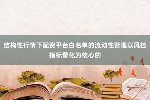 结构性行情下配资平台白名单的流动性管理以风控指标量化为核心的