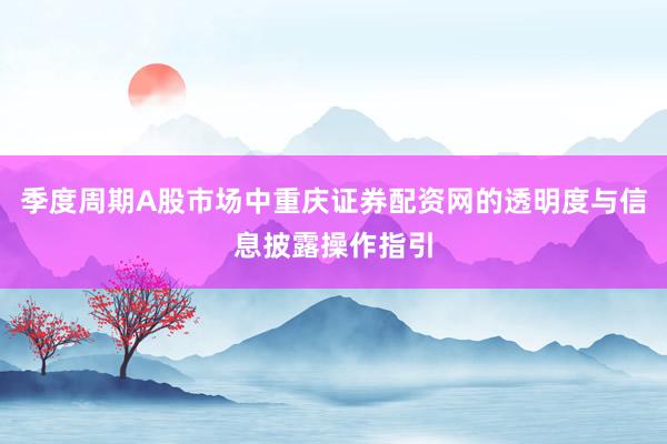 季度周期A股市场中重庆证券配资网的透明度与信息披露操作指引