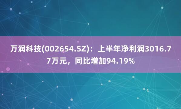 万润科技(002654.SZ)：上半年净利润3016.77万元，同比增加94.19%