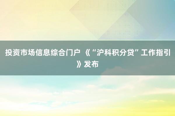 投资市场信息综合门户 《“沪科积分贷”工作指引》发布