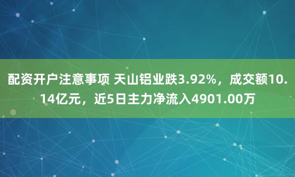 配资开户注意事项 天山铝业跌3.92%，成交额10.14亿元，近5日主力净流入4901.00万
