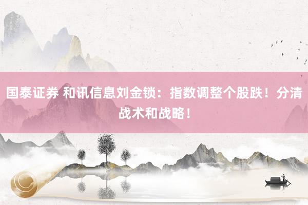 国泰证券 和讯信息刘金锁：指数调整个股跌！分清战术和战略！