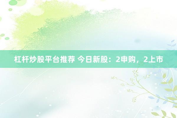 杠杆炒股平台推荐 今日新股：2申购，2上市