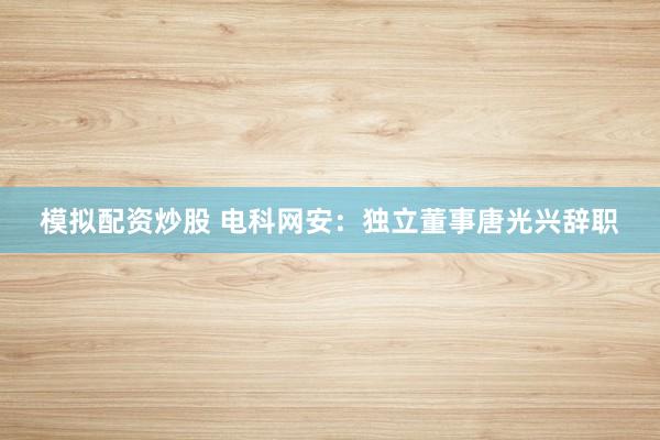模拟配资炒股 电科网安：独立董事唐光兴辞职