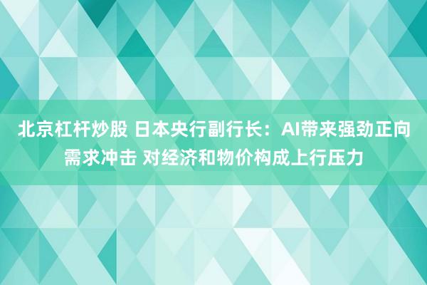 北京杠杆炒股 日本央行副行长：AI带来强劲正向需求冲击 对经济和物价构成上行压力