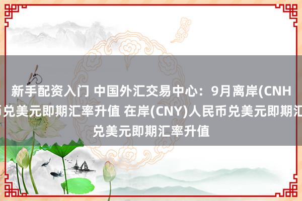 新手配资入门 中国外汇交易中心：9月离岸(CNH)人民币兑美元即期汇率升值 在岸(CNY)人民币兑美元即期汇率升值